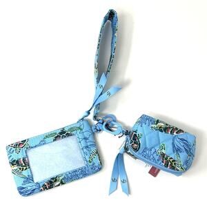 Vera Bradley Sea Turtles Coral Dual Zip ID Pouch Bag Charm Wristlet Strap NWT